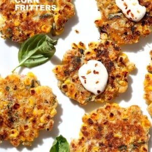 Basil Jalapeno Corn Fritters. Easy Gluten-free Vegan Corn Fritters with jalapeno, basil and black pepper. Serve with ketchup, vegan ranch or chutneys of choice. Soy-free Recipe. | VeganRicha.com #glutenfree #veganricha #vegan