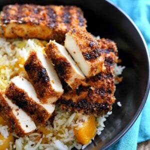 Spicy Crispy Breaded Tofu Strips. Marinated Tofu breaded and grilled or baked. Flavorful and easy. | VeganRicha.com #Vegan #Holiday #Side #glutenfree #veganricha