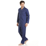 Haigman Mens Pyjamas Navy Blue Classic Nightwear Two Piece Full Length Set