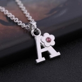 CHILDREN’s Jewellery Initial Letter Pink Crystal Flower Necklace Sterling Silver