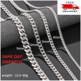 Mens Boys Curb Chain 18″-26″ 2mm – 9mm Stainless Steel Silver Cuban Necklace UK