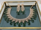 Indian necklace & Earrings American Diamond Set Rose GoldPlated green wedding