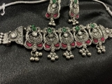Indian Set Choker Necklace Earring Silver Oxidised Tribal Jewellery