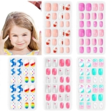 120Pcs Box Girls Stick On False Fake Nails Kids Childrens Press On Pre Glued UK
