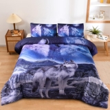 Moon Wolf Bedding Set Comforter Set Kids Teens Men Queen Quilt + 2X Pillowcases