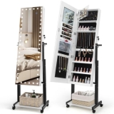 Costway Standing Jewelry Cabinet Lockable Jewelry Armoire Organizer-White