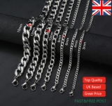 Mens Boys Curb Chain 3MM – 9MM Stainless Steel Silver Cuban Necklace Men 18″-26″