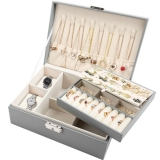 2 Layer Grey Jewellery Box Organizer Rings Necklaces Jewellry Storage Case Box