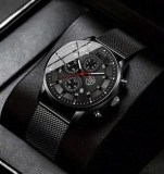 Men’s Luxury Water Resistant Watch with Mesh Strap Black White Red Quartz UK