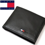 Tommy Hilfiger Black Leather Coin Pocket Wallet Credit Card Holder Case Mens