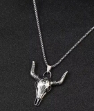 Mens Cow Bull Head Skull Pendant Necklace Stainless Steel Chain For Men Jewelry