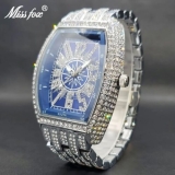 Iced Out Big Wrist Full Diamond Quartz Waterproof Unisex Watches