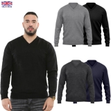 Mens V Neck Jumper Long Sleeve Sweater Classic Plain Pullover Top Sweatshirt