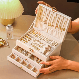 3 Layer Large Jewelry Box, necklace Jewelry Storage Organizer Cabinet Box White