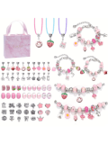 66Pcs Charm Bracelet Neckalce DIY Jewelry Making Kit for Girls, with Beads, Pend