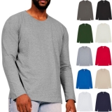 Mens Long Sleeve T Shirt 100% Cotton Plain Crew Neck Tee Casual Regular Top