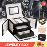 Large 3 Layer Jewellery Box Cabinet Necklace Ring Bracelet Mirror Lock Organizer