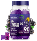 90 Vitamin D Kids Gummies 2000 IU, Immune Support Blackcurrant Chewable Vegan D3