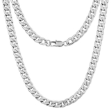 Mens Chain Necklace Silver – 9mm Thick Stainless Steel Hip Hop Cuban Curb Link