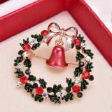 Fashion Christmas Wreath Bell Crystal Zircon Brooch Pin Elegant Women Jewellery