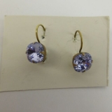 Liz Palacios 1980c Earrings Brass Purple Stone Cut Hoop Huggie Jewellery Vintage