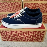 Vans Trainers Mens 7 UK Doheny Low Rise Navy Blue White Canvas Lace Up Sneakers