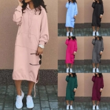 Womens Hooded Hoodies Sweatshirts Casual Pullover Jumper Dress Pocket Split Size