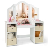 Costway Kids Vanity Table 2-in-1 Princess Pretend Play Makeup Vanity Desk Mirror