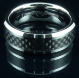 Mens Tungsten Carbide Ring Black Carbon Fiber Wedding Engagement Band 8mm