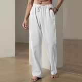 Mens Casual Sports Cotton Linen Pants Breathable Loose Running Yoga Trousers