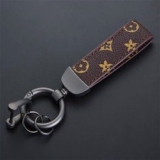 Luxury Genuine Leather Lanyard Keychain Men Women Square Pattern Gunmetal Buckle