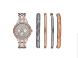 Rose Gold & Silver Glitz Ladies Watch and Stackable Bracelet Set -Clearance Sale