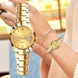 Ladies Luxury Wristwatch Gold Stainless Steel Elegant Quartz Watch Boxed UK