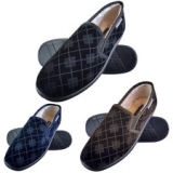 Dunlop – Mens Plush Fur Lined Memory Foam Checked Moccasin Hard Sole Slippers