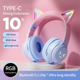 Kids Children Headphones Wireless Bluetooth Headset LED Lights Cat Ear Earphone