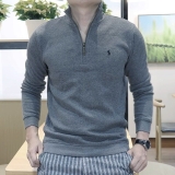 POLO RALPH LAUREN MENS GREY QUARTER ZIP PONY EMBROIDERED JERSEY SWEATER JUMPER