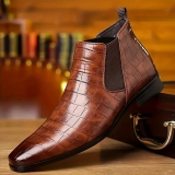 Handmade Men Dark Brown Chelsea Crocodile Leather Low Ankle Boots, Dress Boots