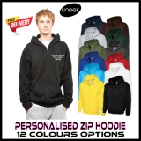 Personalised Custom Printed Zipped Hoodie Your Logo or Text Workwear Unisex