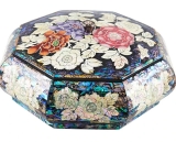 Korean Mother of Pearl Inlaid Decorative Octagonal Jewellery Box Lacquerware Set
