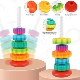 Stacking tower toys for Kids Spinning rainbow gears. Toddlers Montessori Gift