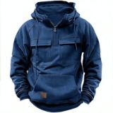 Mens Quarter Zip Retro Tactical Sweatshirt Cargo Pullover Hoodies Pocket Jackets