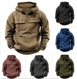Men Tactical Sweatshirt Quarter Zip Cargo Pullover Hoodies, Outdoor Winter Jacke