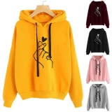 Autumn Fleece Hoodie Solid Color Finger Heart Hooded Fashion Drawstring Pockets