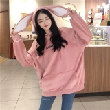Women Girl Loose Pullover Sweatshirt Hoodies Top Velvet Japanese Bunny Ear Cute