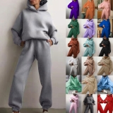 2Pcs Winter Ladies*Hoodies Pants Tracksuit Set Hooded Sweatshirt Pullover Fleece