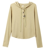 Women Hooded Sweatshirt Slim Long Sleeve Thin Short Shirt Top Casual Blouse