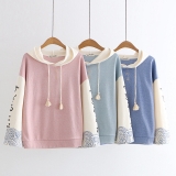 Women Girl Sweatshirt Hooded Top Hoodies Pullover Wave Cute Kawaii Casual