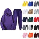 2PC Tracksuit Set Womens Long Sleeve Hoodies+Joggers Solid Sport Gym Activewear