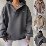 Women Fleece Hoodies Plus Size Tops⭐Ladies Casual Baggy V Neck Hooded Sweatshirt
