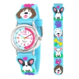 Girl’s Boy’s Kid’s Time-Teacher Watch – Blue Frenchie & Cockapoo Dog Puppy Watch
